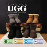 UGG Real Aus 100% Australian Sheepskin Wool Women One Button Mini Boots
