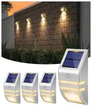 4 Pack Solar Stainless Steel Fence Lights Outdoor Waterproof Motion Sensor Wa...