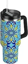 RPLIFE Floral Swirling Tumbler with Handle 40 Oz Coffee Cup with Lid, Stainless Steel Tumblers for Women Men Travel