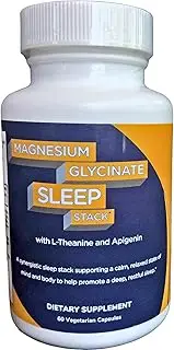Magnesium Glycinate Sleep Support (175 mg of Elemental Mg per dose), L-Theanine (200 mg), Apigenin (50 mg) - Sleep Stack Supplement - 60 Count/btl, 30 Servings