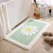 Dorruger Bathroom Rugs Mat, White Flower Bath Rugs Fluffy Soft Superfine Fiber Rugs Non Slip Bath Mat Machine Wash Plush Mats, Bathroom Rug for Bathroom Shower Room (16"×24", Light Blue)