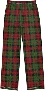 [ZZXXB] Green and Red Plaid Boys Long Pants Soft Trousers Elastic Waist Kids Lounge Bottoms with Pockets S-XL