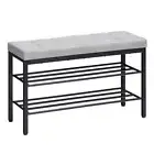 Shoe Bench, Entryway Storage Bench with Cushion, Shoe Rack for Gray + Black