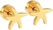 [Generic] Starfish Flat Screw Back Small Stud Earrings for Women Men Minimalist Gold Plated Star Surgical Steel Cartilage Tragus Piercing Sleeper Tiny Studs Hypoallergenic