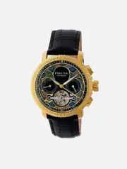 Heritor Aura Semi-Skeleton Genuine Leather-Band Watch 44mm Automatic HERHR3502