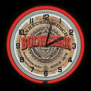 19" Budweiser Beer Keg Label Sign Double Red Neon Clock Man Cave Garage Bar