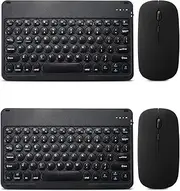 2 Pack Ultra-Slim Bluetooth Keyboard and Mouse Portable Mini Wireless Keyboard Rechargeable for Apple iPad iPhone Samsung Tablet iPhone Smartphone iOS Android Windows, Round Keys Black