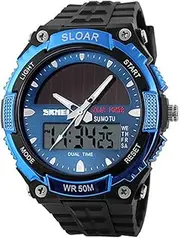 [SKMEI] Solar Powered Wrist Watch Dual Time Display 50M Water Resistant