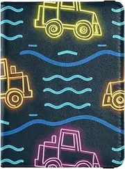 [Amooorous] Fluorescent Engineering Vehicle Colorful Leather decorative passport book holder Vaccine Case Protector Cover Travel Passport Wallet Waterproof, Fluorescent Engineering vehicle colorful, 1 size