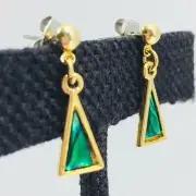 Paua Shell Earrings Triangle Dangle Gold Tone Post Pierced Green