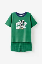[Cotton On Kids] Cotton On Kids - Mickey Mouse Short Sleeve Pyjama Set - Lcn dis guac/ mickey grid 7 LCN DIS GUAC/ MICKEY GRID