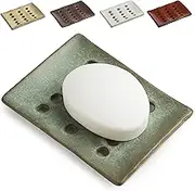Cormomu Ceramic Soap Dish with Self Drain for Shower, Bar Soap Holder to Lift and Keep Dry, Concave Design to Prevent Slipping, Suitable for Kitchen and Bathroom, Green