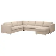 VIMLE crnr sofa-bed, 5-seat w chaise lng, Hallarp beige