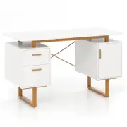 Costway 129cm Elevated Computer Desk w/Drawers Gaming Table White