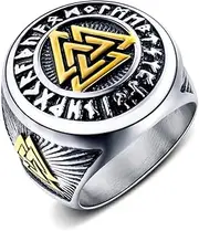 ROILIN Viking Odin Triangle Titanium Ring, Men's Stainless Steel,Silver,8