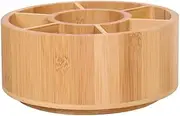 Rotating Wooden Desk Organiser, 19 cm Round Storage Box, Multi-Compartment
