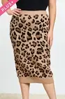 Plus Size Animal Leopard Print Sweater Knit Pencil Midi Skirt Mocha Brown 3X 3XL