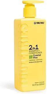 TOOLETRIES 2-in-1 Coastal Pine Men's Shampoo and Conditioner - Pine Scented Hair Wash with Menthol and Caffeine to Promote Hair Growth, Sulfate and Paraben Free - 10.1 oz / 300ml
