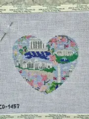 hand painted needlepoint canvas Washington DC heart from KCN Designers