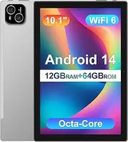 ATMPC 10 Inch Android 14 Tablet with Octa Core Processor, 12 Gb Ram, 64 Rom, 1 Tb Expandable, Touch Screen Ips 1280X800, 6000mAh Battery, Wifi 6, BT 5.4, Dual Camera (Sliver)