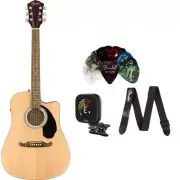 Fender Guitar Natural w/ Fender Pick 12 Pck, Fender Strap, Fender Tuner Bundle