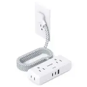 Extension Cord 10 ft Flat Plug Power Strip 4 Widely Outlets with 3 USB Ports ...