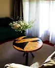 Black Epoxy Resin Round Coffee & Tea Table Modern Garden Balcony Furniture Decor