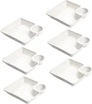 LABRIMP 6pcs White Divided Serving Dish Japanese Style Snack Plates with Dipping Saucer Compartment Appetizer Tray for Home Kitchen Easy to Clean and Space Saving Design