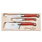 Laguiole Jean Neron 3pc. Cheese Knife, Pate Knife and Cleaver Set - Red