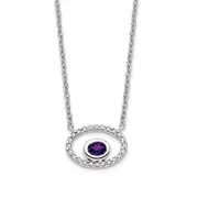 14k White Gold Oval Amethyst and Real Diamond 18in. Necklace