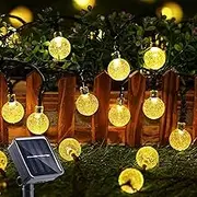 Mexllex Solar String Lights Outdoor 50 LED 23FT Crystal Globe Lights with 8 Lighting Modes, Waterproof Solar Powered Patio Lights for Garden Yard Porch Wedding Party Decor, Warm White