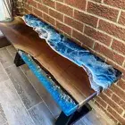 Walnut Epoxy Resin Coffee Live Edge Ocean Table Top, Epoxy Table Top Decor