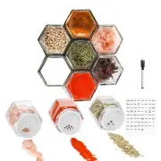 Set Of 10 Magnetic Spice Rack For Refrigerator Jars Glass Small Hexagon