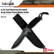Survivor 9.25" Reverse Serrated Fixed Blade Fixed Blade Black Knife Hk-1020