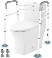 Stand Alone Toilet Safety Rail Adjustable Width & Height Frame Fit Most Toilet