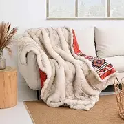 Luxury Plush Faux Fur Throw Blanket with Aztec Pattern, Super Warm, Fuzzy, Elegant, Fluffy Decoration Blanket for Couch, Armchair, Sofa and Bed, 50''x 60'', Red