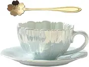[amokk] Porcelain Coffee Mugs Flower Shaped Tea Cup and Saucer Set for Housewarming Gift Home Decor (Blue)