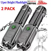 2 Pack Rechargeable 990000LM LED Flashlight Tactical Super Bright Torch Zoomable