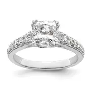 1.50ct. CZ Solid Real 14k White Polish 1 1/2ct Cushion Engagement Dia Ring