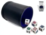 16mm Poker Dice White Clubs Ace + PU Leather Dice Cup Blue Felt Lined Sealed Box