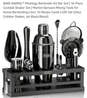 Mixology Bartender Kit Bar Set | 16-Piece 28oz Boston Shaker Jet Black/Black