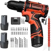 Cordless Electric Screwdriver,12v Rechargeable Electric Drill Driver, 34PCS Power Drill Bits, Diy Tools With Led Light & Charger 25+1 Torque, 2000mAh Li-ion 2 Speed For Home, Office, Workplace