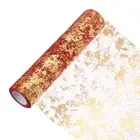 33 Feet Table Runner, Sequin Foil Thin Mesh Metallic Table Runner, Wine Red Gold