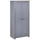 2-Door Pine Wood Wardrobe Cupboard Storage Cabinet Bedroom Closet Kitchen Pantry
