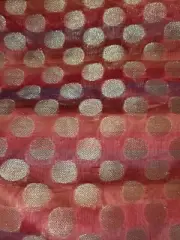 Fabric Circles Polka Dots Gold On Dark Orange Adobe Textured 42" X 2.666 yards