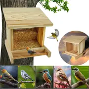 P&P Weatherproof Wild Bird Feeder Wood Box with Perch Plastic Window Squirrel Proof