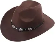 [CZCMYAU] Western Cowboy Hats,Felt Wide Brimmed Women's Denim Soft Woolen Hats, Outdoor Sun Hats,Coffee