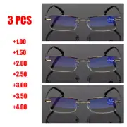 3 pcs Rimless Reading Glasses Black Plastic Frame Reader +1.00 to +4.00