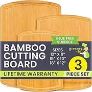 Greener Chef Safest No Glue Organic Bamboo Cutting Board Set of 3 – 62% More Cutting Area - Lifetime Replacements, Family-Friendly Wooden Cutting Boards for Kitchen - Wooden Cutting Board Set