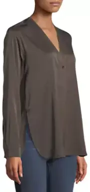 VINCE V NECK STRETCH SATIN SILK CAPER LONG SLEEVES TOP BLOUSE SMALL NWT $295
